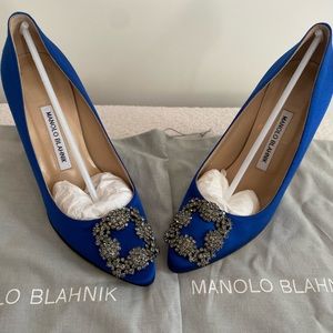 Manolo Blahnik Hangisi 105 Embellished Satin Pumps Colbalt Blue 37.5(EU)/7.5(US)
